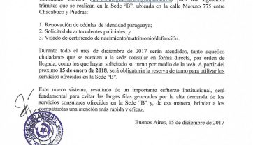 COMUNICADO DEL CONSULADO GENERAL DE LA REPÚBLICA DEL PARAGUAY EN BUENOS AIRES – REP. ARGENTINA