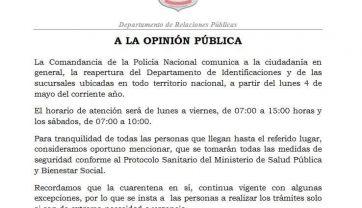 RE APERTURA DEL DEPARTAMENTO DE IDENTIFICACIONES